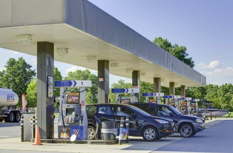 Customers at Exchange Express gas pumps, Joint Base Anacostia-Bolling